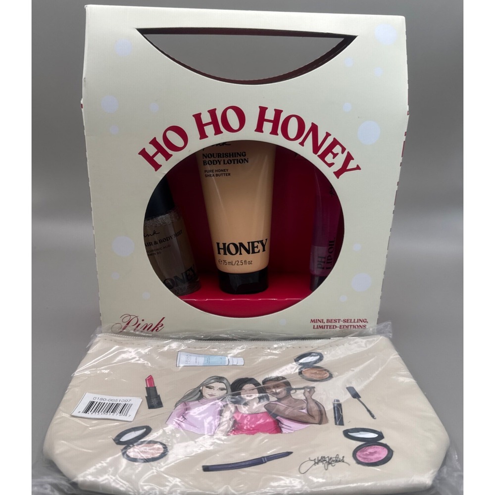 PINK Limited Ed Best Seller Mini HoHo Honey Body Care & Laura Geller Makeup Bag